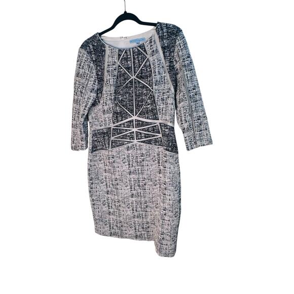 Antonio Melani Black White Textured Sheath Dress Mesh Panels Size 8 - Picture 8 of 16